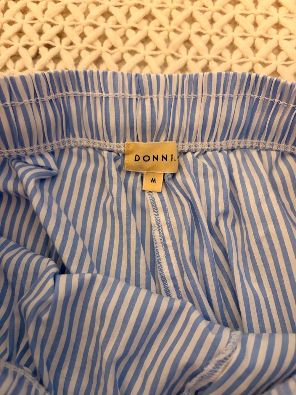 DONNI 100% Cotton Blue White Striped Pop Drawstring Pants Medium - Picture 3 of 6